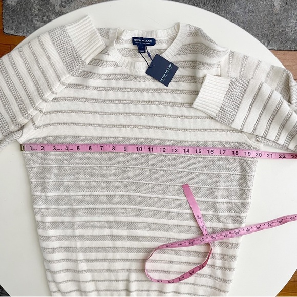 Peter Millar Men’s Midi Stripe Crew Sweater Summer Ivory Small New Merino Wool - Picture 3 of 8